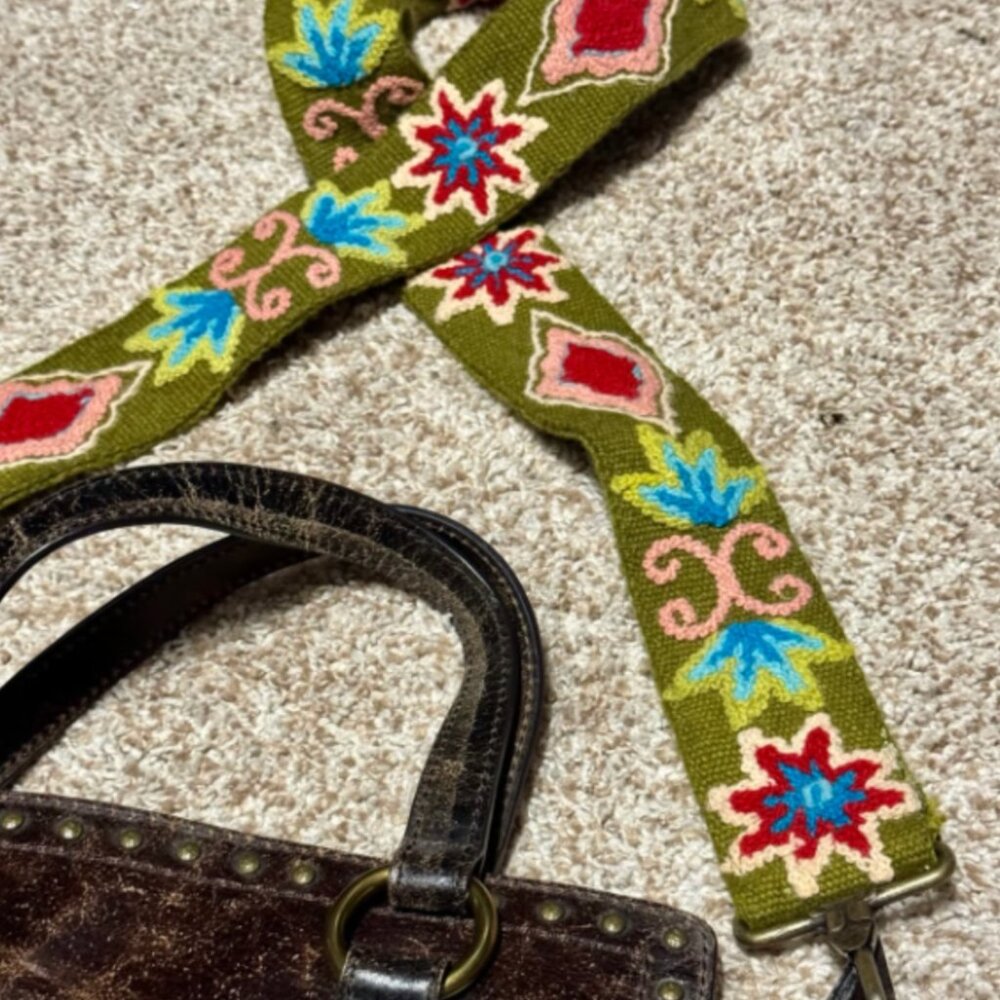enny Krauss Embroidered Wool Strap Peru Boho Guitar Camera Bag Strap